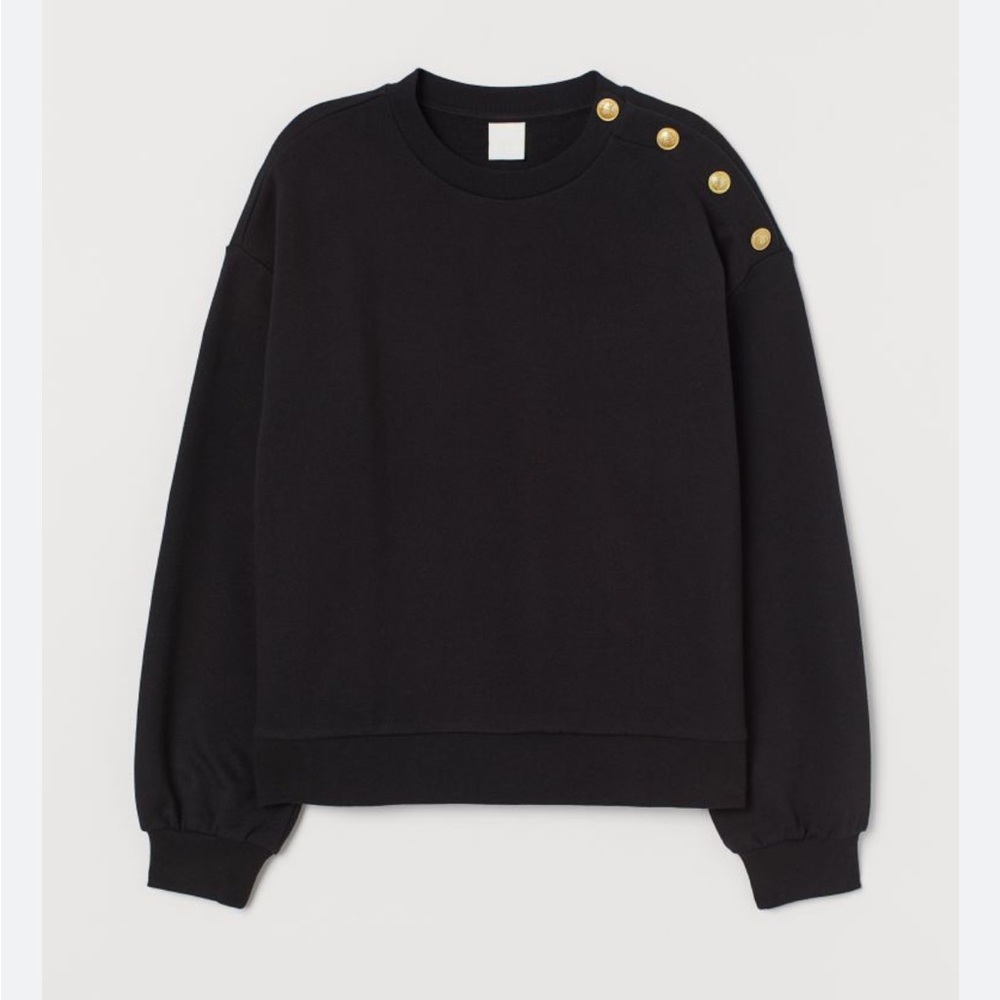 NWOT- H&M black crew neck sweatshirt with gold buttons